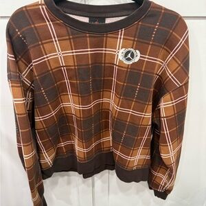 Jordan Plaid Crewneck Sweater in Brown and Pink